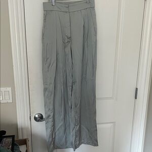 Sage Green Satin Wide-Leg Pants